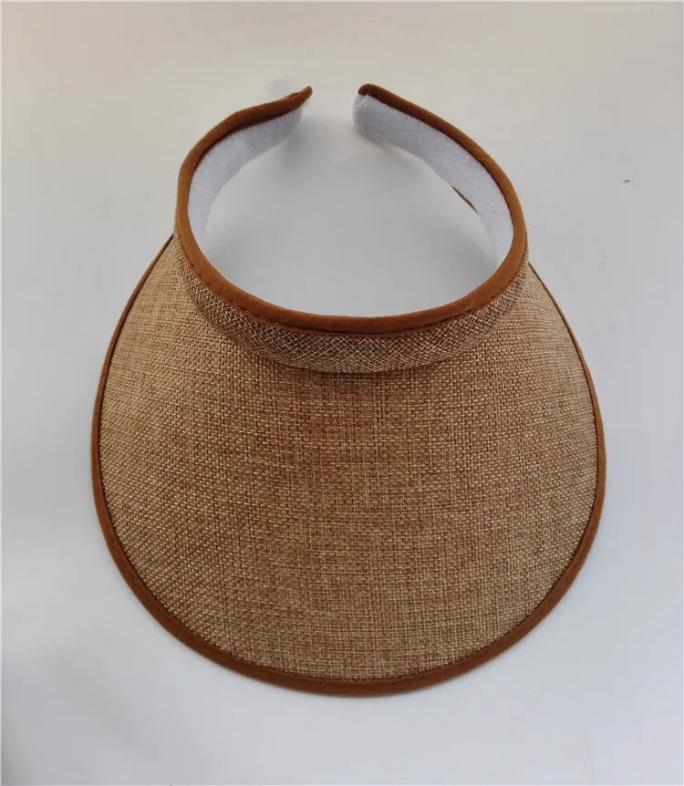 Summer Breathable Straw Sun Hats Topless Empty Sun Visor Cap hat Ladies Adjustable Nature Straw Topless Beach Trip Cap