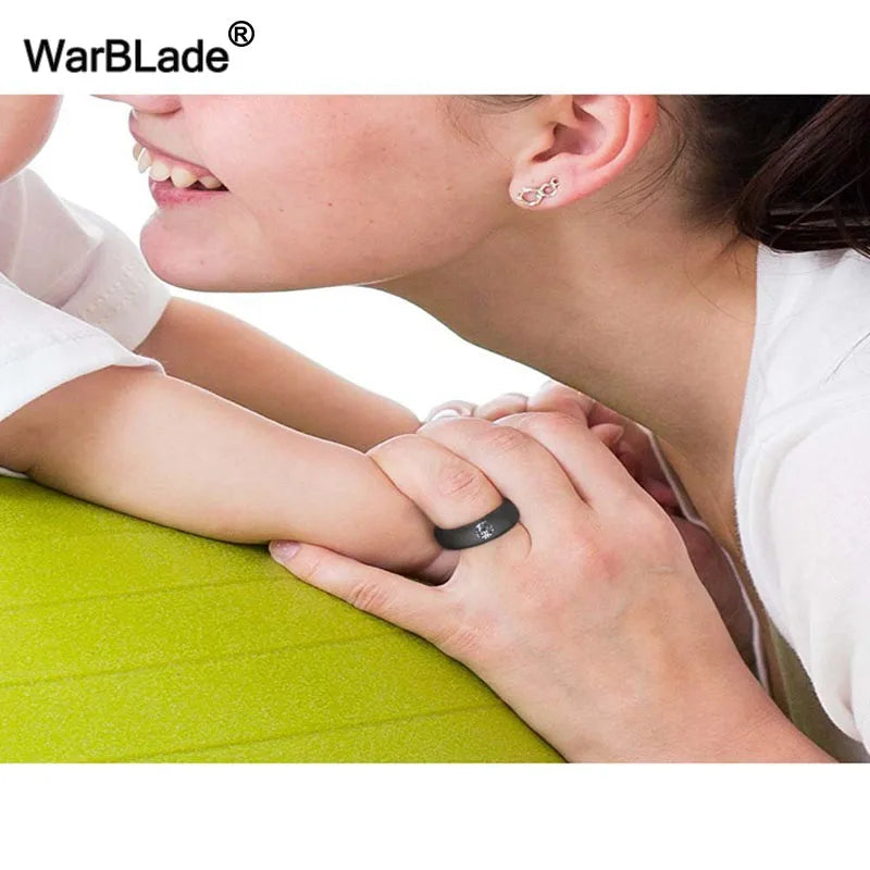 4-9 size Food Grade FDA Silicone Ring Hypoallergenic Crossfit Flexible Rubber Finger Rings With Rhinestone For Women Wedding 5mm