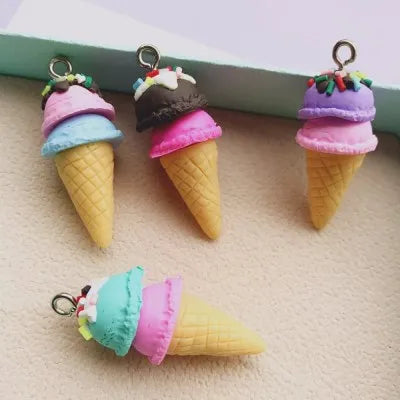10pcs/set Polymer clay Ice cream Flat back resin food necklace charms very cute keychain pendant necklace for DIY decoration