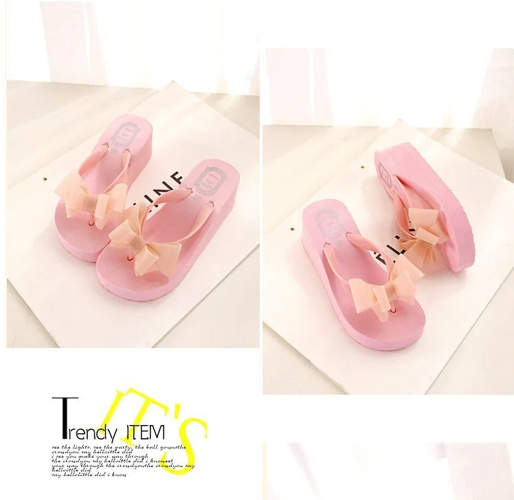 XEK New Fashion Summer Women Platform High Heel Flip Flops Beach Sandals Bowknot Slippers Women Shoes Size36-40 For Choice WFQ61