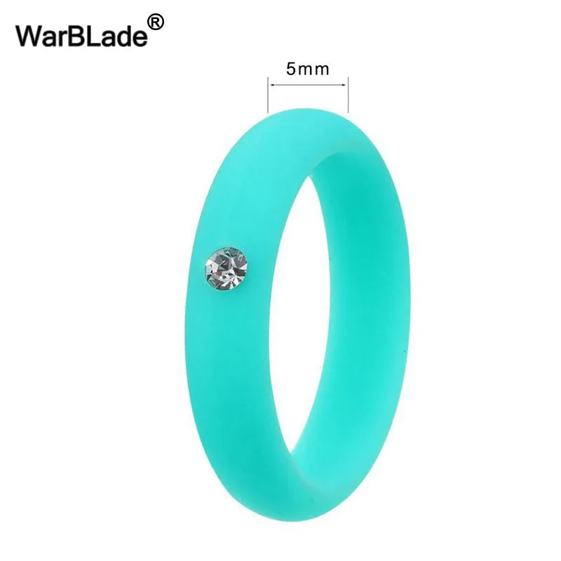 4-9 size Food Grade FDA Silicone Ring Hypoallergenic Crossfit Flexible Rubber Finger Rings With Rhinestone For Women Wedding 5mm