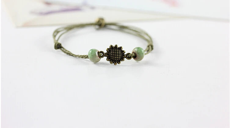 Traditional Boondoggle Hand Woven Colored Glaze Ceramic Bracelets Beads Folk Style Women's Fashion Jewelry Dropshipping #1506