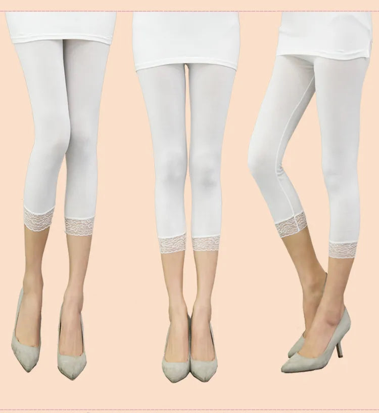 Thin Lace Short Leggings Summer Jeggings Women Pants Bodycon Cropped Capris Skinny Legging Black White Push Up Trousers Elastic