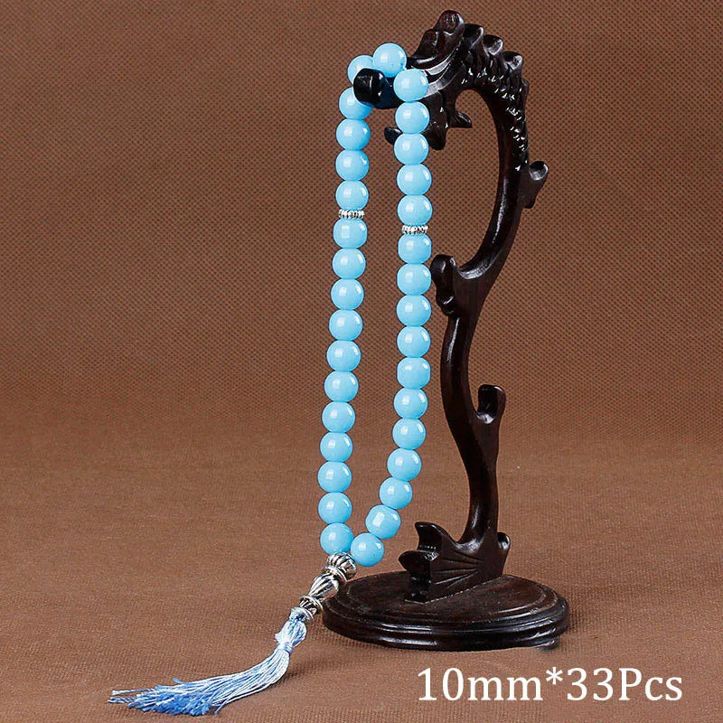 10mm Natural Round Beads Turquoises Tassel Pendant Quartz Stone Bead 33 Prayer Beads Islamic Muslim Tasbih For Women Men Viralgem Store