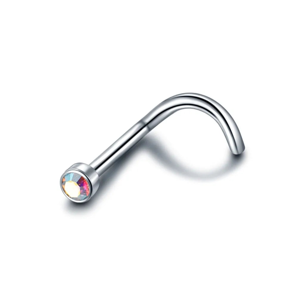 1PC G23 Titanium Crystal Nose Screw Stud Ring Zircon Orelha Helix Piercing Mix Color Nose Ring Prong CZ Nose Jewelry