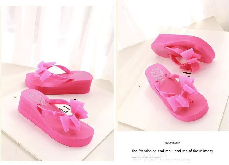 XEK New Fashion Summer Women Platform High Heel Flip Flops Beach Sandals Bowknot Slippers Women Shoes Size36-40 For Choice WFQ61
