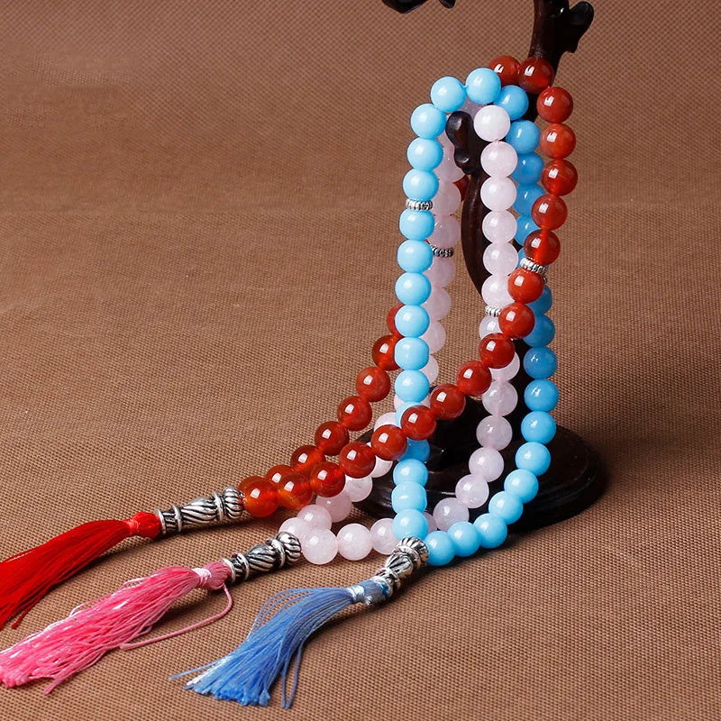 10mm Natural Round Beads Turquoises Tassel Pendant Quartz Stone Bead 33 Prayer Beads Islamic Muslim Tasbih For Women Men Viralgem Store