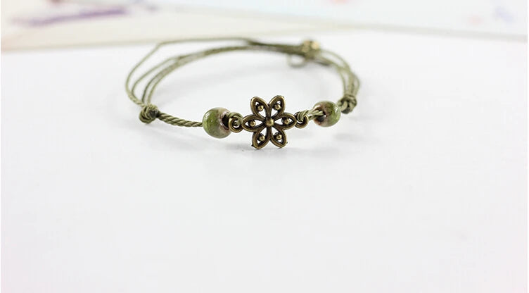 Traditional Boondoggle Hand Woven Colored Glaze Ceramic Bracelets Beads Folk Style Women's Fashion Jewelry Dropshipping #1506