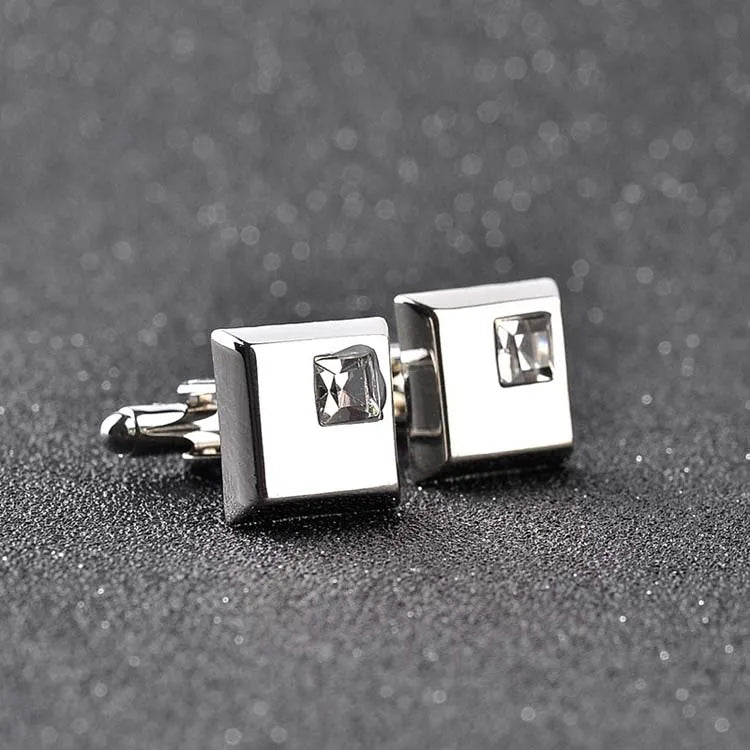 A Pair High Quality Trendy Silver Color Square Cufflinks Classic Men Luxury Blue White Crystal Cuff Links French Shirt Cufflink