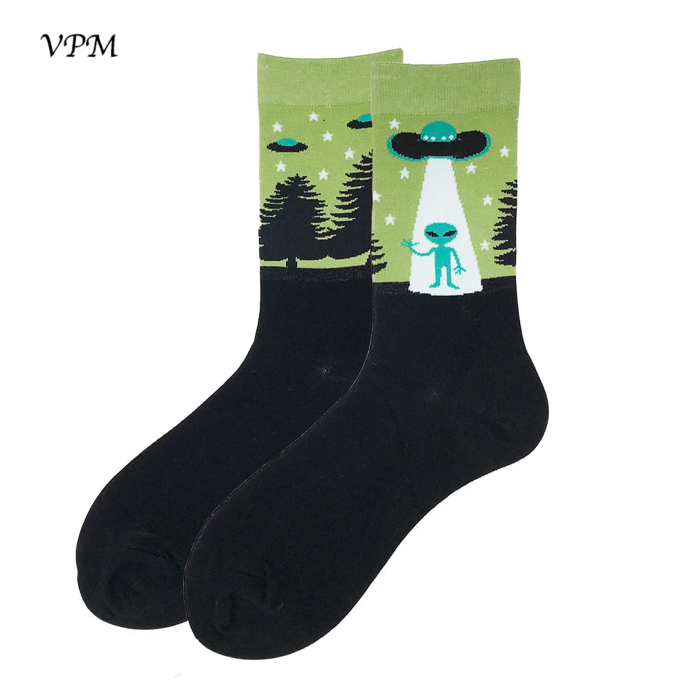 VPM Two Big Size Women&Men's Socks 85% Cotton Colorful Funny Harajuku Egg Flamingos Alien Sushi Tooth Poo Hamburger Sock Viralgem Store