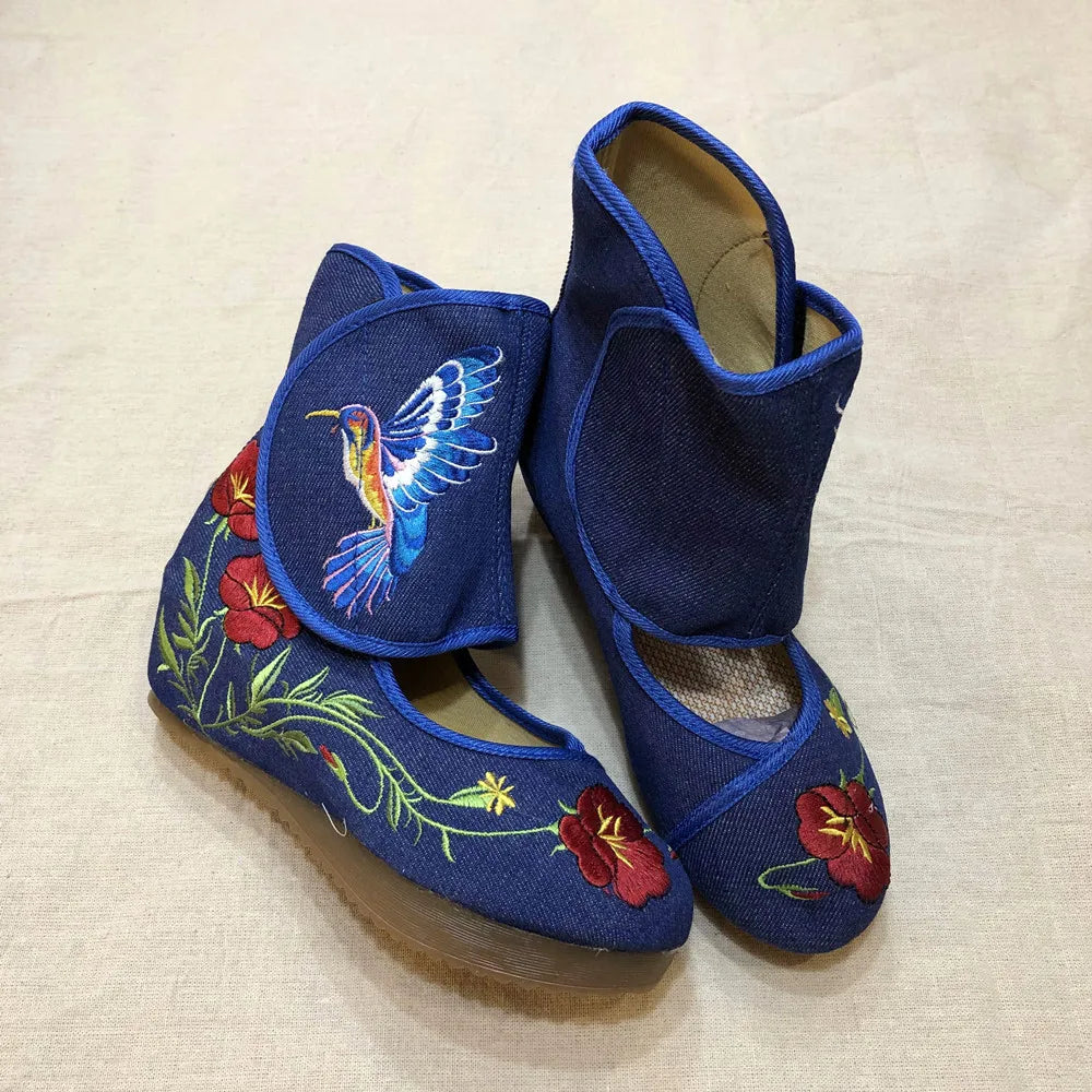Veowalk Ankle Wrap Women Casual Boots Hummingbird Chinese Noble Mary Janes Inside Increased Embroidery Pumps Cloth Shoes Viralgem Store