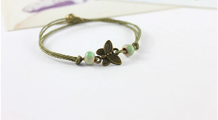 Traditional Boondoggle Hand Woven Colored Glaze Ceramic Bracelets Beads Folk Style Women's Fashion Jewelry Dropshipping #1506