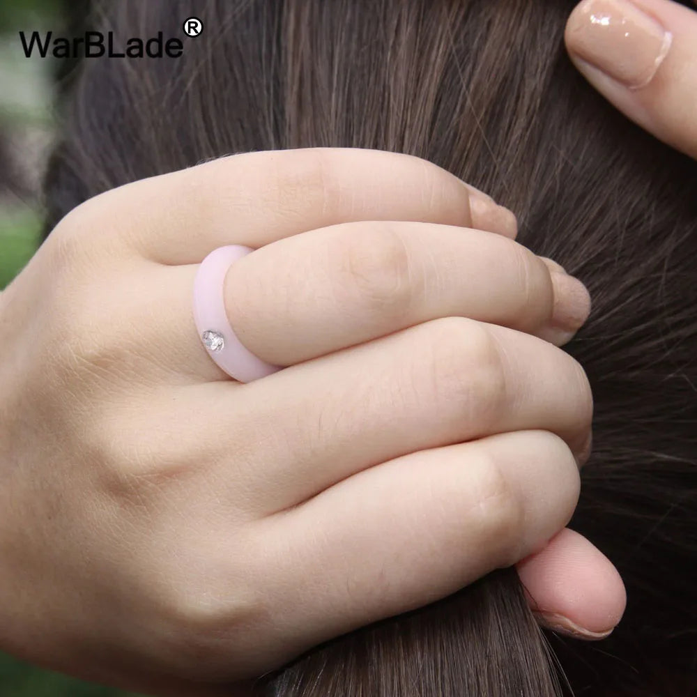 4-9 size Food Grade FDA Silicone Ring Hypoallergenic Crossfit Flexible Rubber Finger Rings With Rhinestone For Women Wedding 5mm