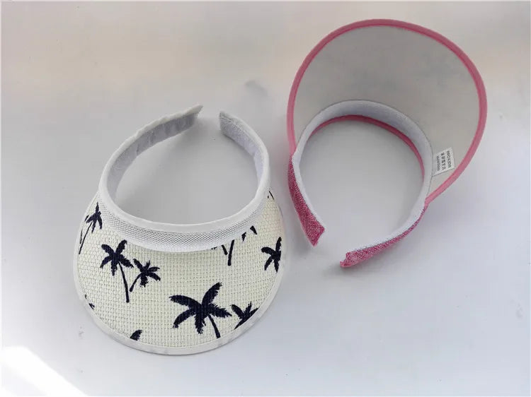 Summer Breathable Straw Sun Hats Topless Empty Sun Visor Cap hat Ladies Adjustable Nature Straw Topless Beach Trip Cap