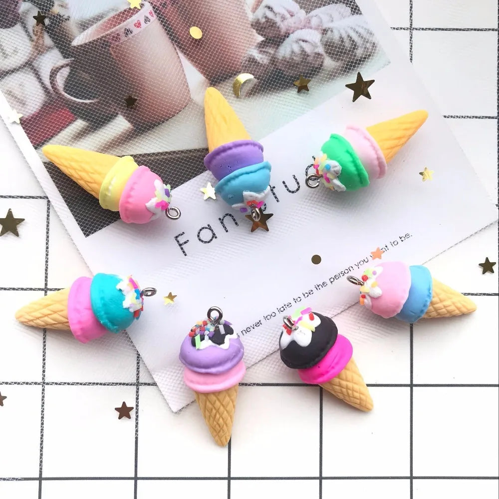 10pcs/set Polymer clay Ice cream Flat back resin food necklace charms very cute keychain pendant necklace for DIY decoration