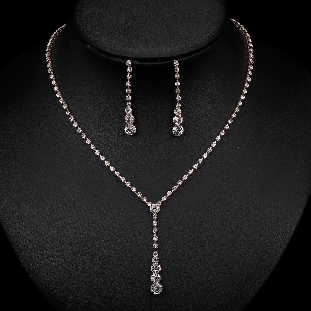 TREAZY Silver Plated Celebrity Style Drop Crystal Necklace Earrings Set Bridal Bridesmaid Wedding Jewelry Sets