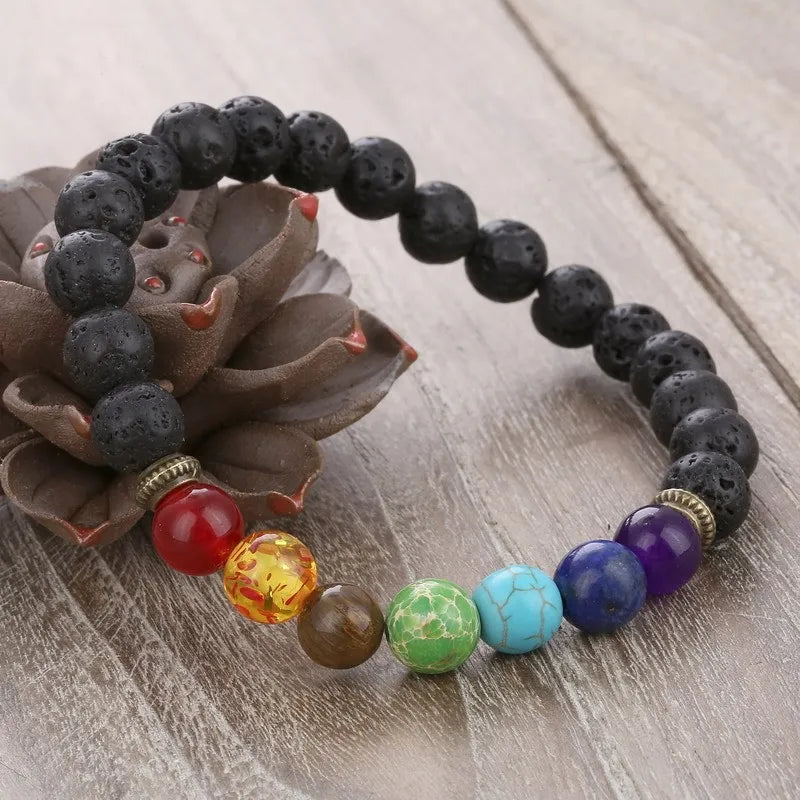7 Chakra Bracelets Bangles for Women Men Vintage Indian Yoga Chakra Pray Lava Stone Beads Bracelet Healing Jewelry Dropshipping