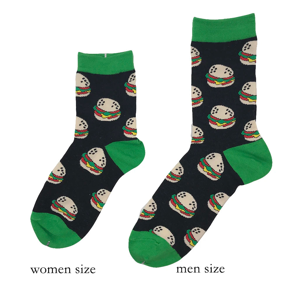 VPM Two Big Size Women&Men's Socks 85% Cotton Colorful Funny Harajuku Egg Flamingos Alien Sushi Tooth Poo Hamburger Sock Viralgem Store