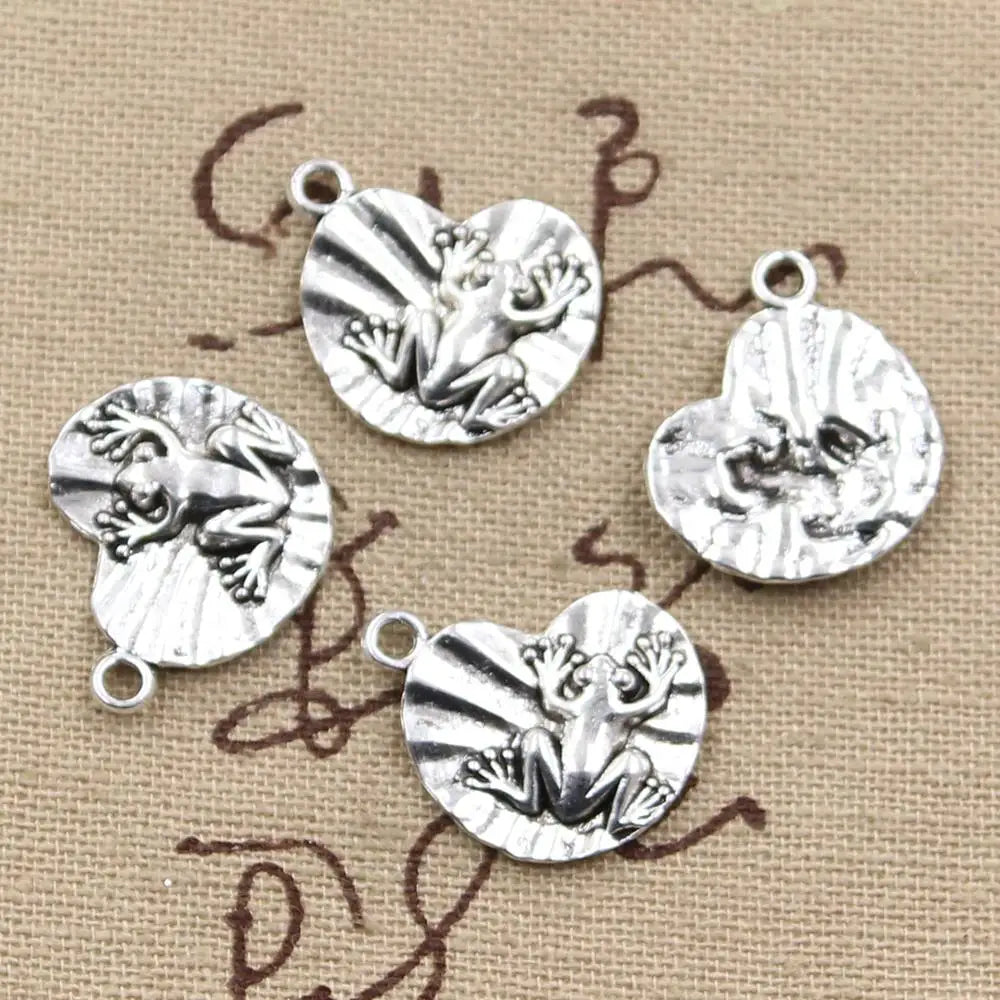 25pcs Charms Frog On Lily Pad 18x17mm Antique Bronze Silver Color Pendants Making DIY Handmade Tibetan Bronze Jewelry