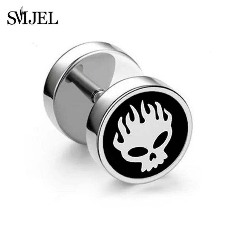 1Pc Punk Black Multiple Styles Stainless Steel Stud Earrings For Men Women Gothic Hip Hop Ear Jewelry Skull Star Studs 2024 Viralgem Store