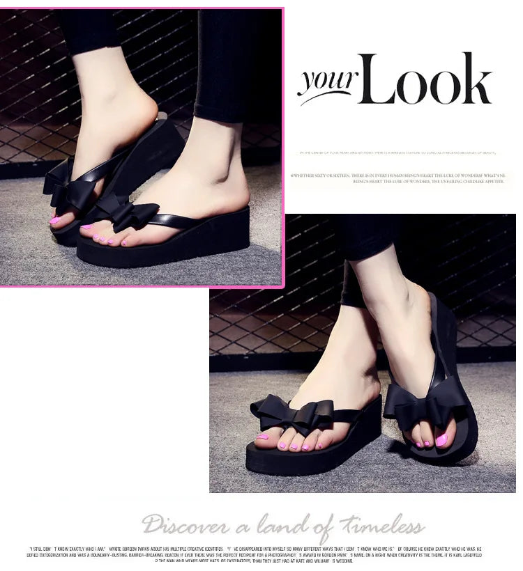 XEK New Fashion Summer Women Platform High Heel Flip Flops Beach Sandals Bowknot Slippers Women Shoes Size36-40 For Choice WFQ61