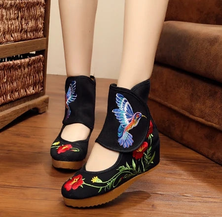 Veowalk Ankle Wrap Women Casual Boots Hummingbird Chinese Noble Mary Janes Inside Increased Embroidery Pumps Cloth Shoes Viralgem Store