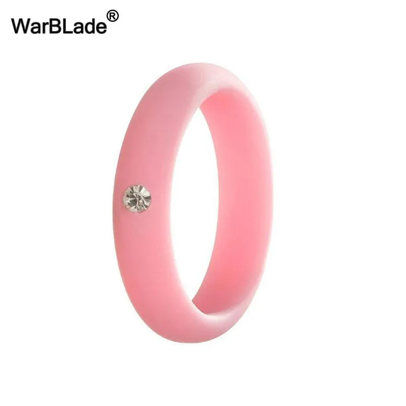 4-9 size Food Grade FDA Silicone Ring Hypoallergenic Crossfit Flexible Rubber Finger Rings With Rhinestone For Women Wedding 5mm