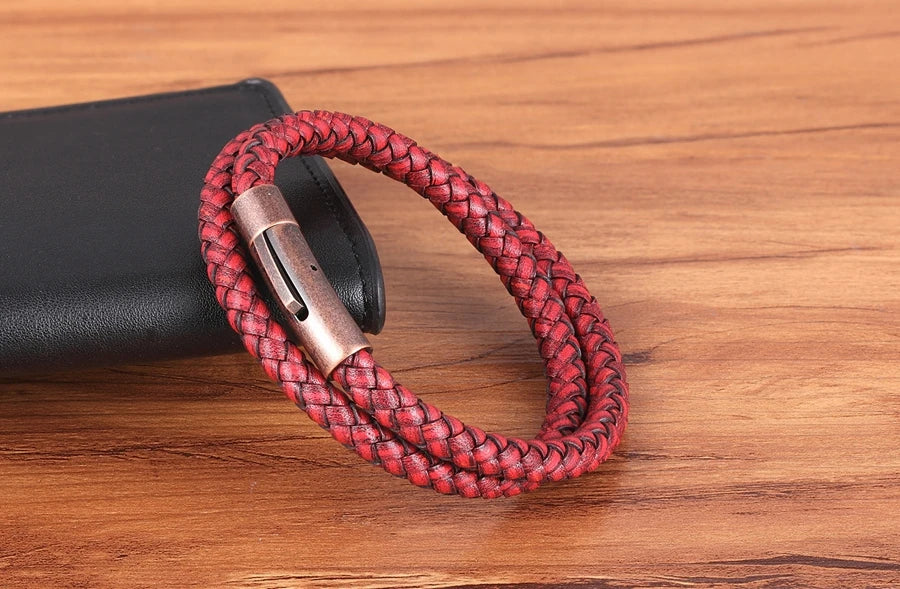 XQNI Perfect Design Double Layer Vintage Steel Buckle Geometric Braid 6mm Leather Bracelet Men Women Fashion Birthday Gift