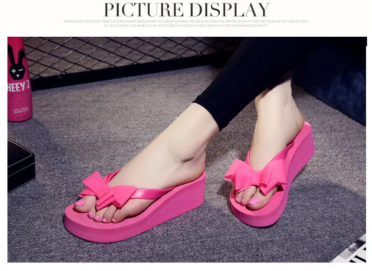 XEK New Fashion Summer Women Platform High Heel Flip Flops Beach Sandals Bowknot Slippers Women Shoes Size36-40 For Choice WFQ61