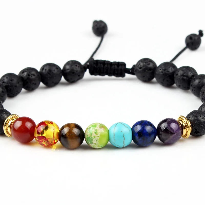 7 Chakra Bracelets Bangles for Women Men Vintage Indian Yoga Chakra Pray Lava Stone Beads Bracelet Healing Jewelry Dropshipping