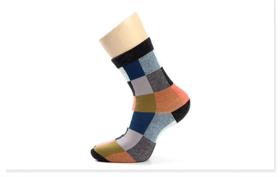 5 Pairs/Lot Combed Cotton Men's Socks Compression Socks Fashion Colorful Square Happy Dress Socks Men Size 39-45 Viralgem Store