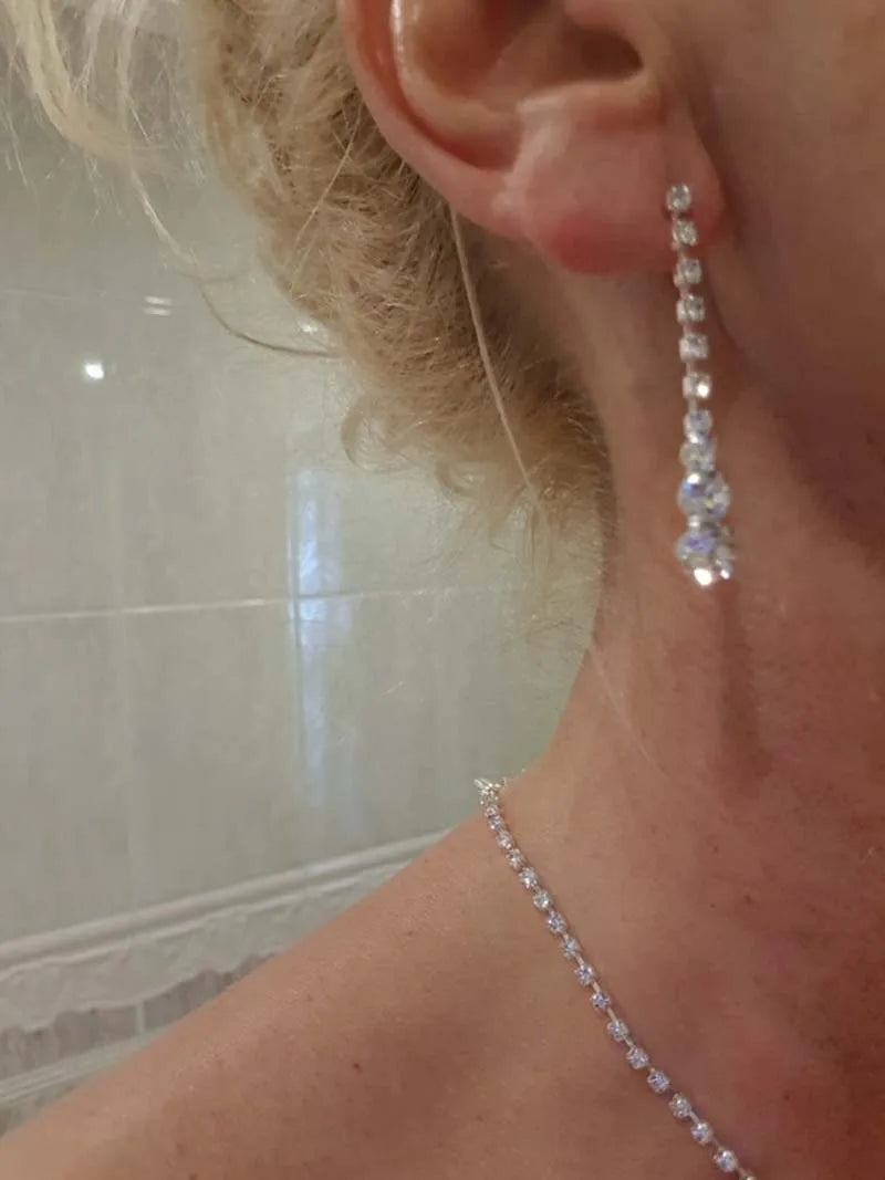 TREAZY Silver Plated Celebrity Style Drop Crystal Necklace Earrings Set Bridal Bridesmaid Wedding Jewelry Sets