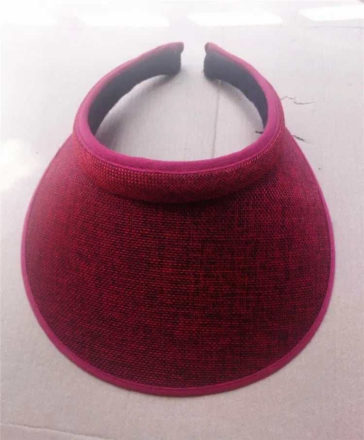 Summer Breathable Straw Sun Hats Topless Empty Sun Visor Cap hat Ladies Adjustable Nature Straw Topless Beach Trip Cap