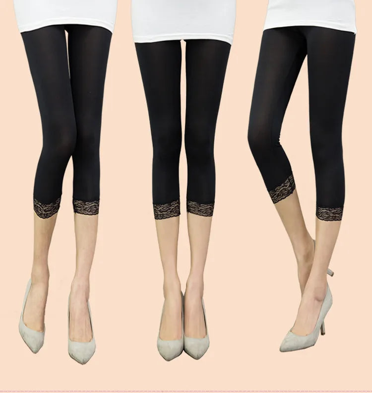 Thin Lace Short Leggings Summer Jeggings Women Pants Bodycon Cropped Capris Skinny Legging Black White Push Up Trousers Elastic