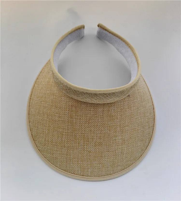 Summer Breathable Straw Sun Hats Topless Empty Sun Visor Cap hat Ladies Adjustable Nature Straw Topless Beach Trip Cap
