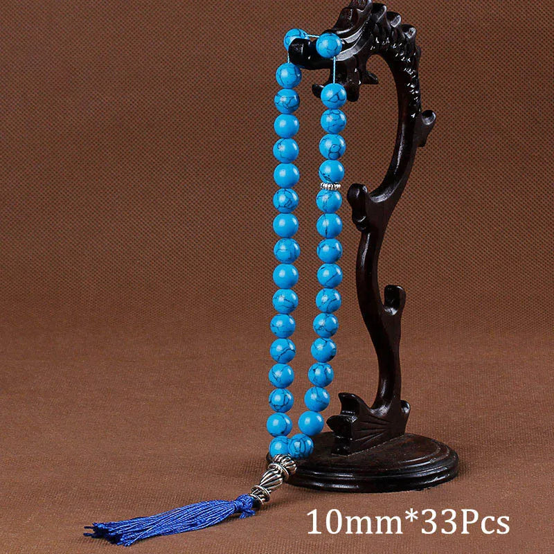 10mm Natural Round Beads Turquoises Tassel Pendant Quartz Stone Bead 33 Prayer Beads Islamic Muslim Tasbih For Women Men Viralgem Store
