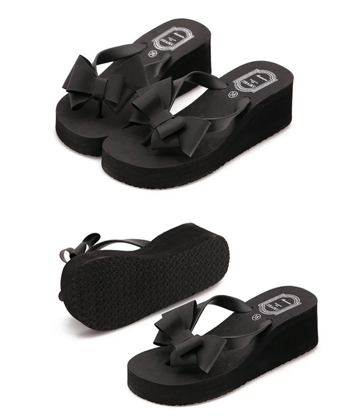 XEK New Fashion Summer Women Platform High Heel Flip Flops Beach Sandals Bowknot Slippers Women Shoes Size36-40 For Choice WFQ61