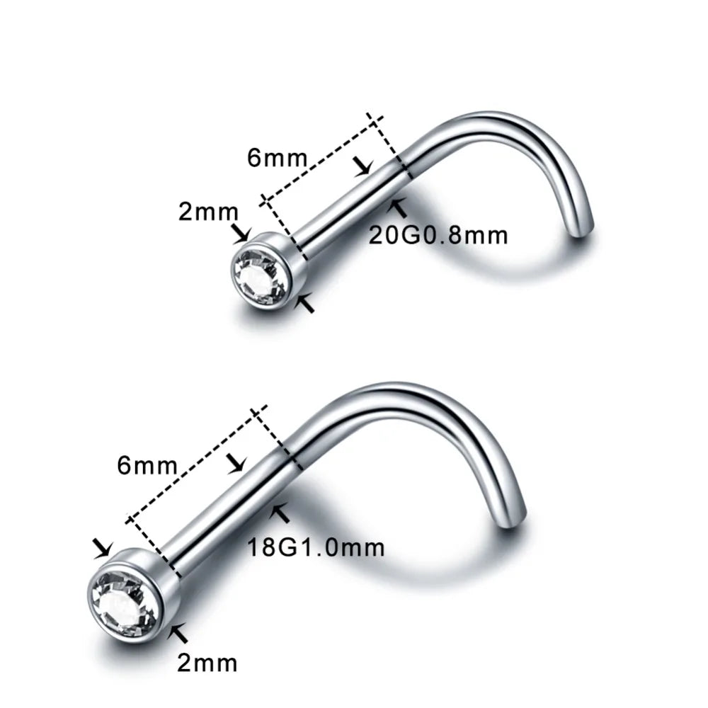 1PC G23 Titanium Crystal Nose Screw Stud Ring Zircon Orelha Helix Piercing Mix Color Nose Ring Prong CZ Nose Jewelry