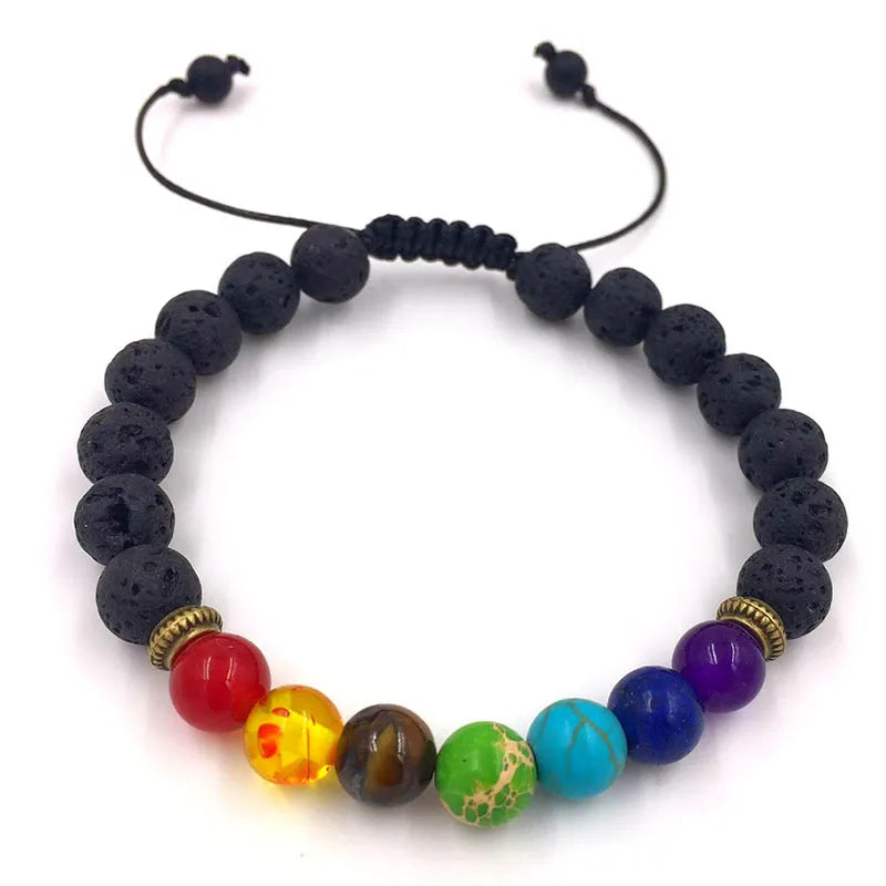 7 Chakra Bracelets Bangles for Women Men Vintage Indian Yoga Chakra Pray Lava Stone Beads Bracelet Healing Jewelry Dropshipping