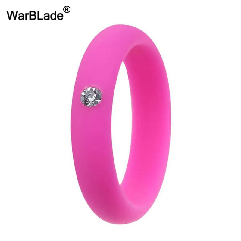 4-9 size Food Grade FDA Silicone Ring Hypoallergenic Crossfit Flexible Rubber Finger Rings With Rhinestone For Women Wedding 5mm