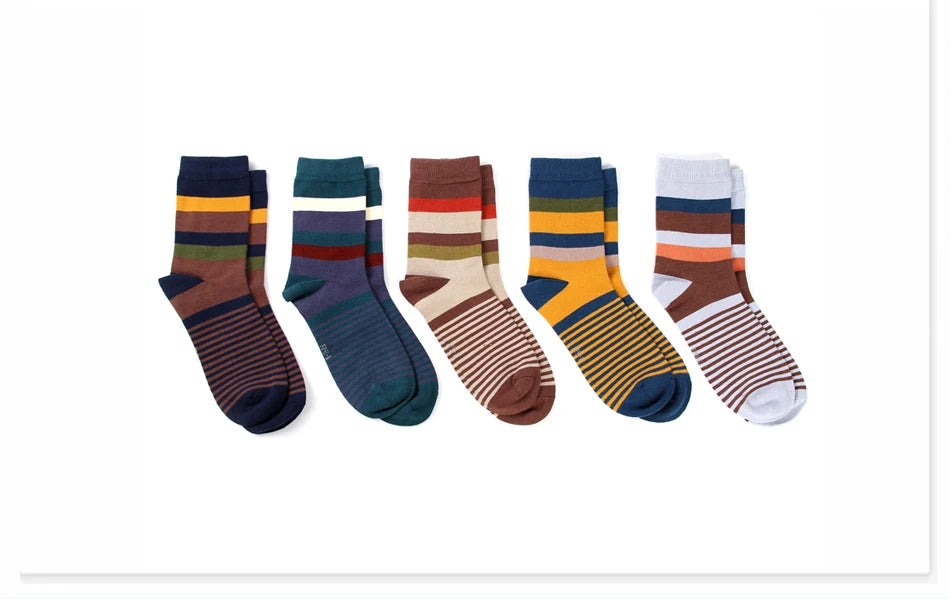 5 Pairs/Lot Combed Cotton Men's Socks Compression Socks Fashion Colorful Square Happy Dress Socks Men Size 39-45 Viralgem Store