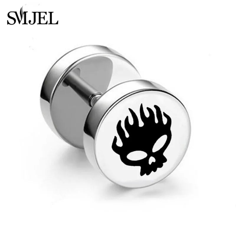 1Pc Punk Black Multiple Styles Stainless Steel Stud Earrings For Men Women Gothic Hip Hop Ear Jewelry Skull Star Studs 2024 Viralgem Store