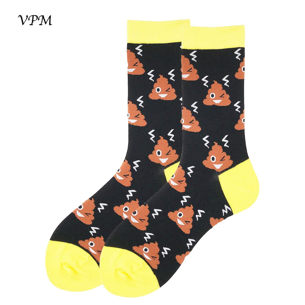 VPM Two Big Size Women&Men's Socks 85% Cotton Colorful Funny Harajuku Egg Flamingos Alien Sushi Tooth Poo Hamburger Sock Viralgem Store