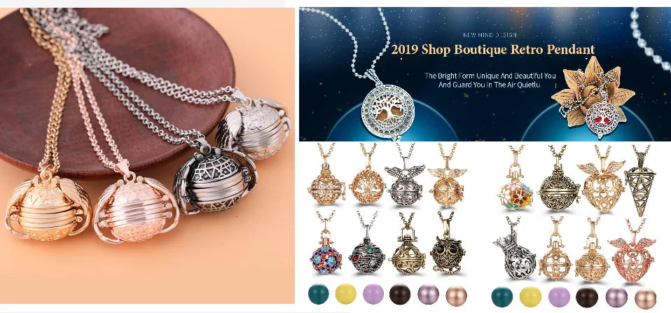 United States Chime Music Ball Woman Caller Essential Oil Necklace Perfume Diffuser Color Footprint Pendant Aromatherapy Jewelry