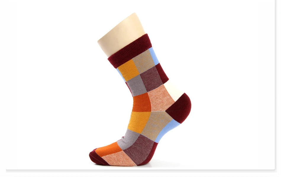 5 Pairs/Lot Combed Cotton Men's Socks Compression Socks Fashion Colorful Square Happy Dress Socks Men Size 39-45 Viralgem Store