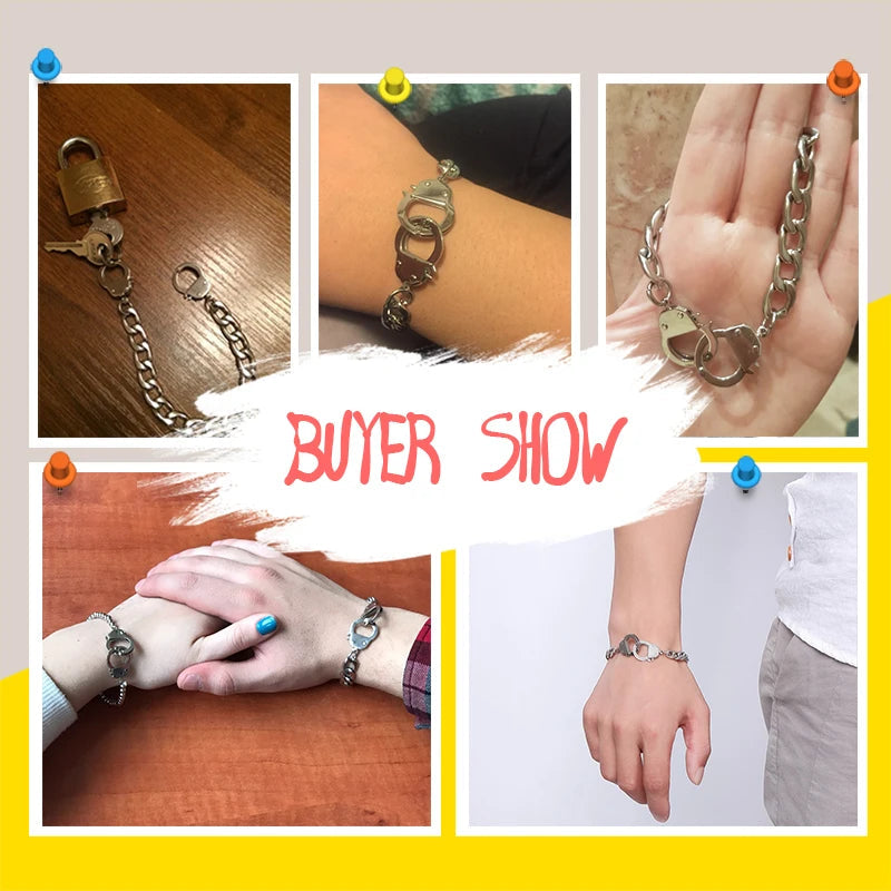 Vnox Handcuff Bracelet for Women Men Promise Jewelry Stainless Steel Chain Black Gold Color Viralgem Store