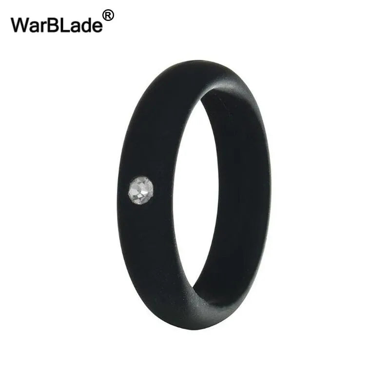 4-9 size Food Grade FDA Silicone Ring Hypoallergenic Crossfit Flexible Rubber Finger Rings With Rhinestone For Women Wedding 5mm