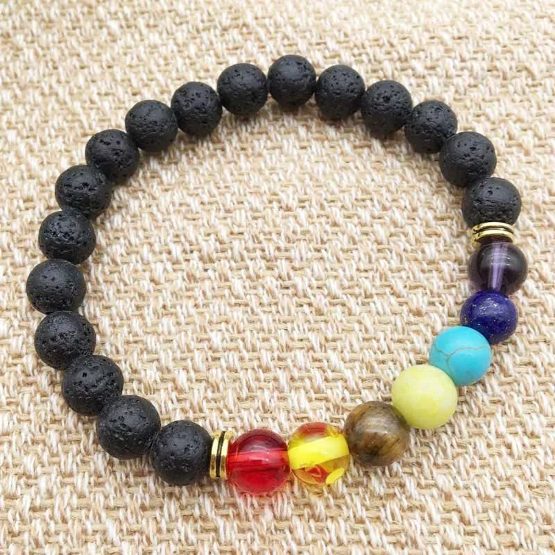 7 Chakra Bracelets Bangles for Women Men Vintage Indian Yoga Chakra Pray Lava Stone Beads Bracelet Healing Jewelry Dropshipping