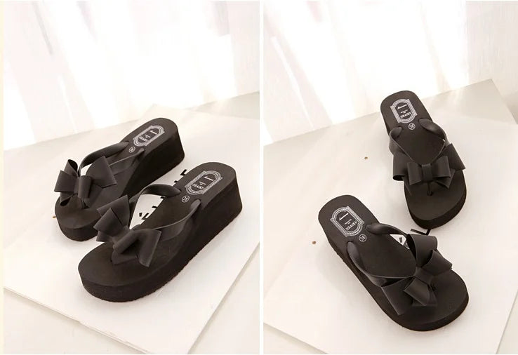 XEK New Fashion Summer Women Platform High Heel Flip Flops Beach Sandals Bowknot Slippers Women Shoes Size36-40 For Choice WFQ61