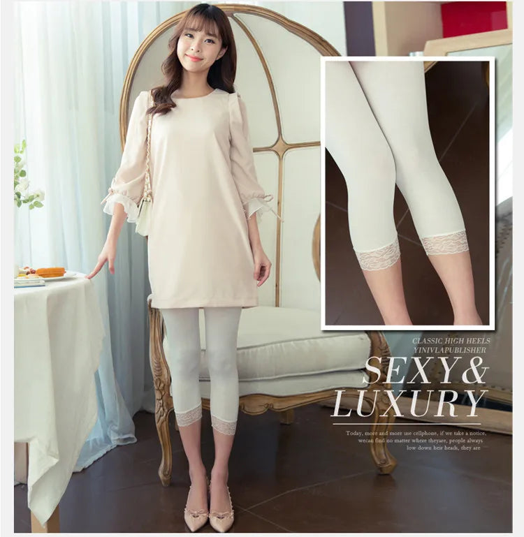 Thin Lace Short Leggings Summer Jeggings Women Pants Bodycon Cropped Capris Skinny Legging Black White Push Up Trousers Elastic